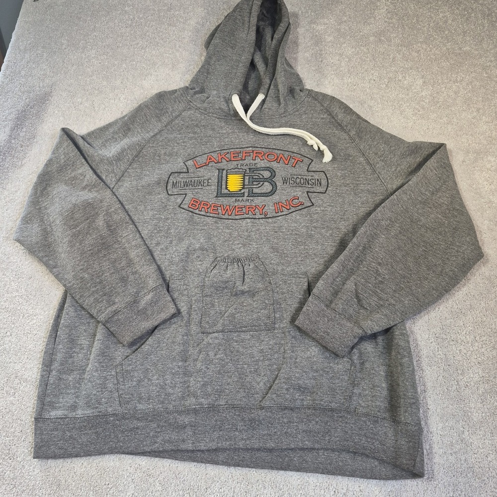 Lakefront Brewery, Inc. Gray Beer Sweatshirt Hoodie size XL W/ Bottle Pocket